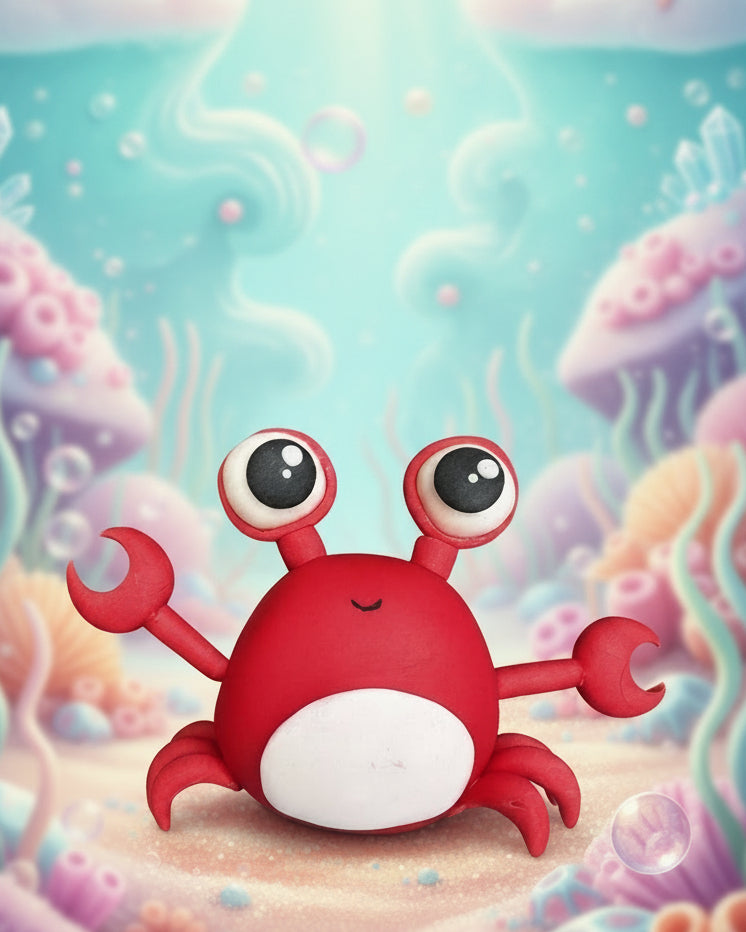 Handcrafted red crab fondant cake topper figure for ocean themed birthday cakes